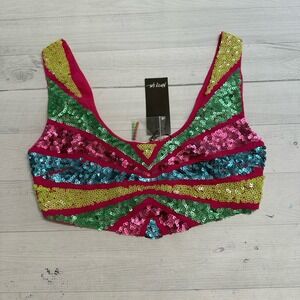 Nasty Gal rainbow sequin crop top womens size 4 NEW‎